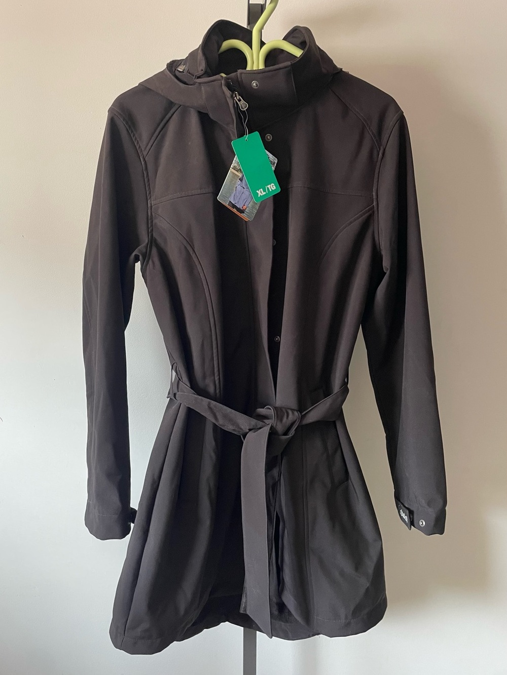 NWT Cloudveil Belted Softshell Trench Coat Hooded Fleece Lined Rain Jacket XL